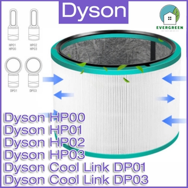 EVERGREEN 適用於Dyson Pure Hot + Cool HP00 HP01 HP02 HP03 Pure Cool Link DP01 DP03 空氣清新機HEPA 代用濾網濾芯替換用