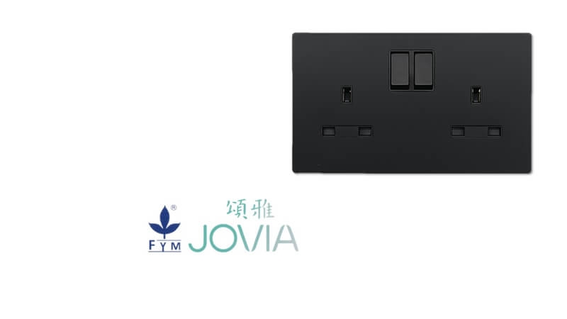 [Jovia Series] 13A 2 Gang Single Pole Switched Socket Outlet with LED Black