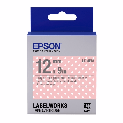 EPSON LK-4EAY 標籤帶 粉紅/白點底灰字 12mm 香港行貨