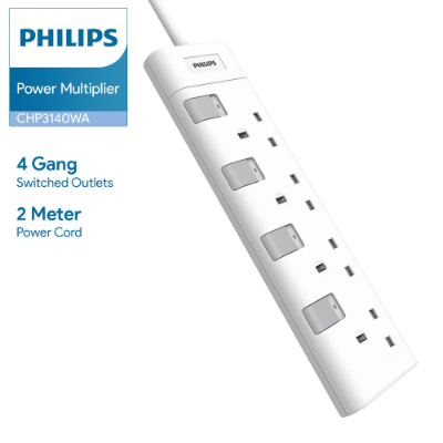 Philips CHP3140WA/68 4 outlets with individual switches 2M Cable Power Strip