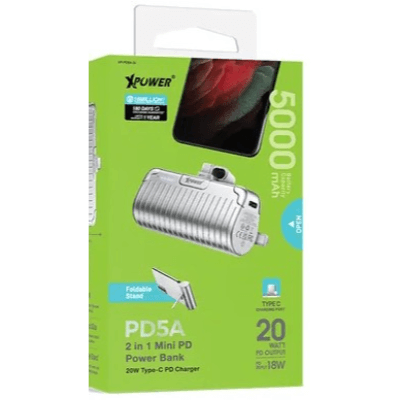 Xpower PD5A  2 In 1 5000mAh Mini Type-C Power Bank - Silver