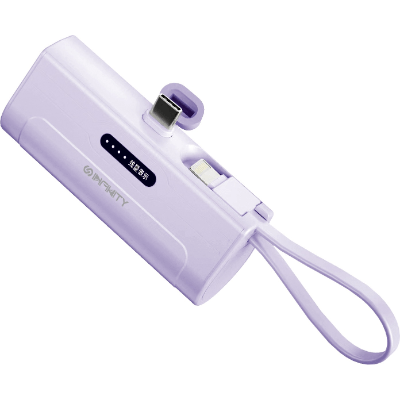 Infinity P60C 6000mAh Power Bank with Type-C connector and iPhone cable - Purple IN-P60C-PE