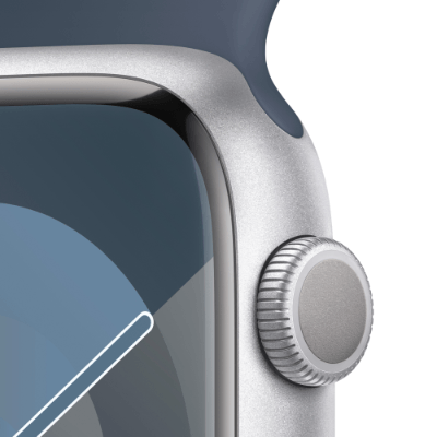 Apple Watch Series 9 GPS 45mm Silver Aluminium Case Smart Watch with Storm Blue Sport Band - M/L MR9E3ZP/A