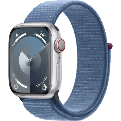 Apple Watch Series 9 GPS + Cellular 41mm Silver Aluminium Case Smart Watch with Winter Blue Sport Loop MRJN3ZA/A