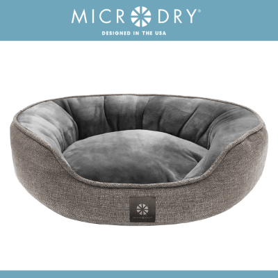 MICRODRY Small Size Round Pet Bed, Dog Cat Bed 18″x24″x7″ - Light Grey