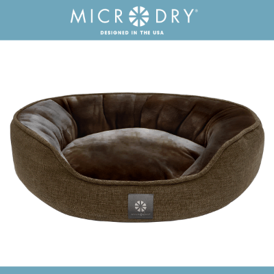 MICRODRY Small Size Round Pet Bed, Dog Cat Bed 18″x24″x7″ - Brown 