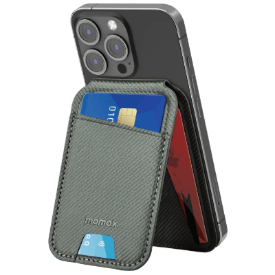 Momax 1-Wallet Magnetic Card Holder with Stand SR29 - Grey Carbon Fiber Patterns SR29E