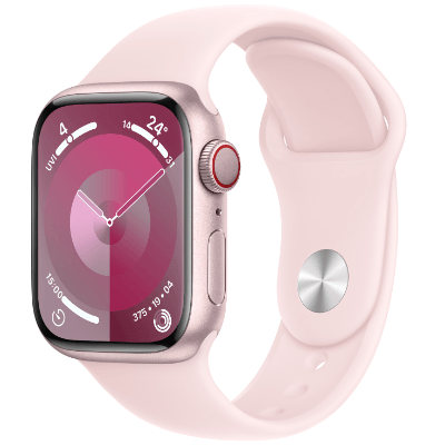 Apple Watch Series 9 GPS + Cellular 41mm Pink Aluminium Case Smart Watch with Light Pink Sport Band - M/L MRJQ3ZA/A