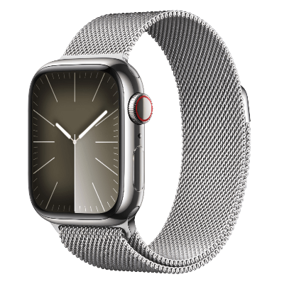 Apple Watch Series 9 GPS + Cellular 41mm Silver Stainless Steel Case Smart Watch with Silver Milanese Loop MRJV3ZA/A