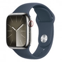 Apple Watch Series 9 GPS+Cellular 41mm Silver Stainless Steel Case Smart Watch with Storm Blue Sport Band M/L MRJU3ZA/A
