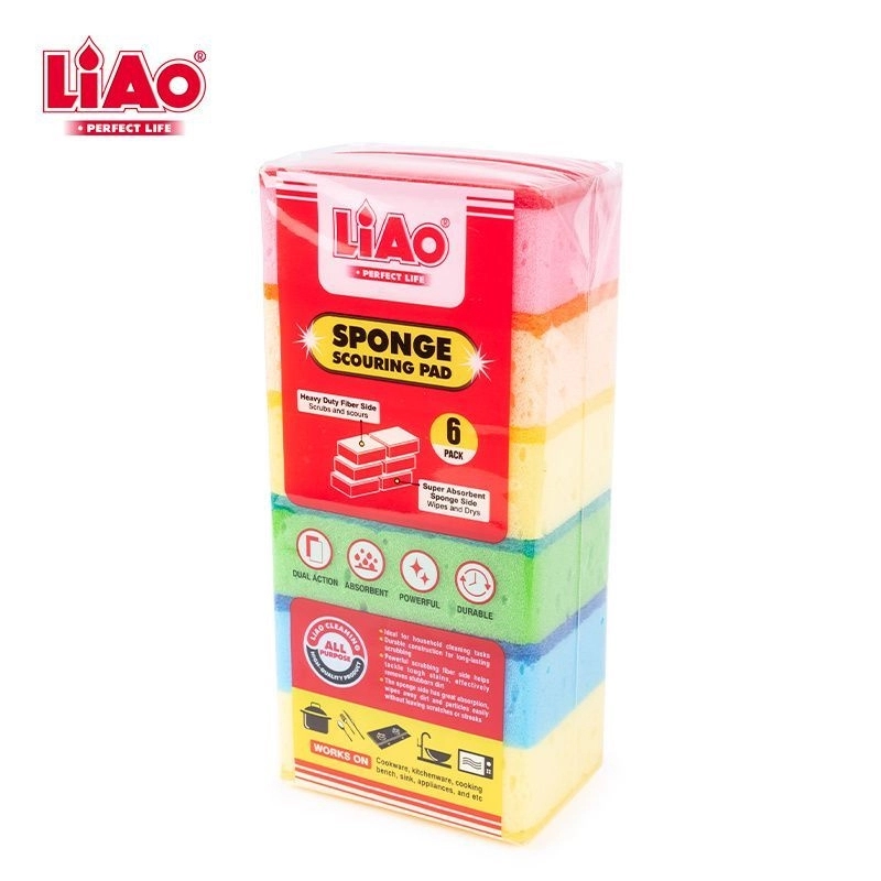 Absorbent Sponge Side LIAO H130039 Super Absorbent Sponge Scouring Pad (Set of 6) | YOHO