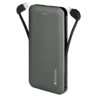 Verbatim 10000mAh PD & QC 3.0 Power Pack With Embedded Cables - Gray 66437